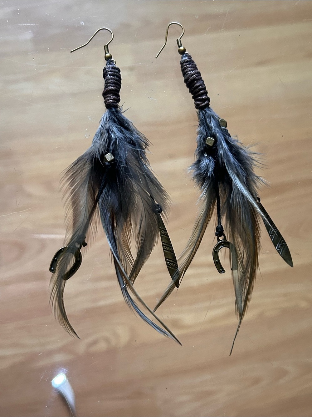Handcrafted Brown Feather Dangle Earrings